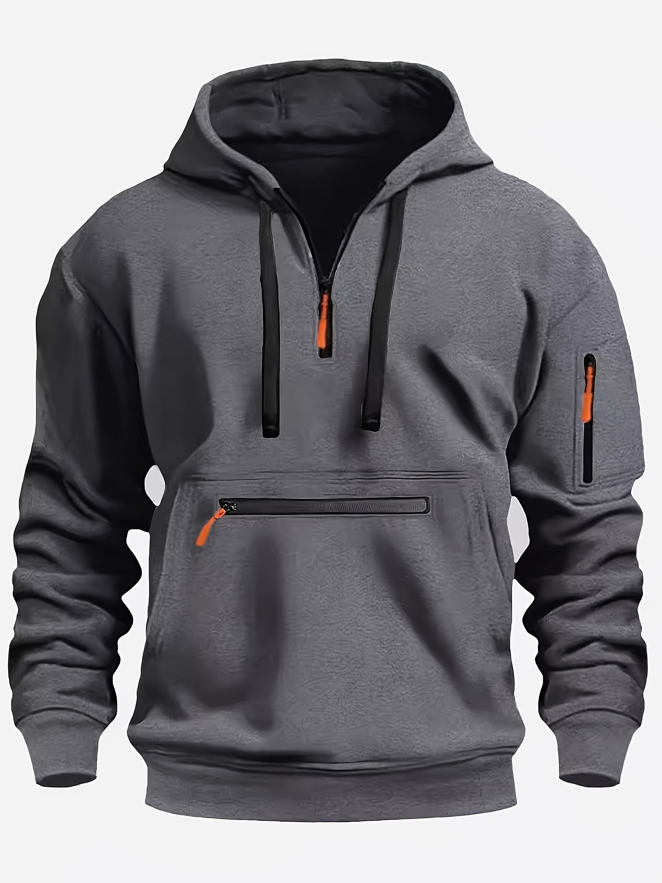 Men's Casual Sporty Hoodie with Multi-Zip Arm Pockets - Polyester
