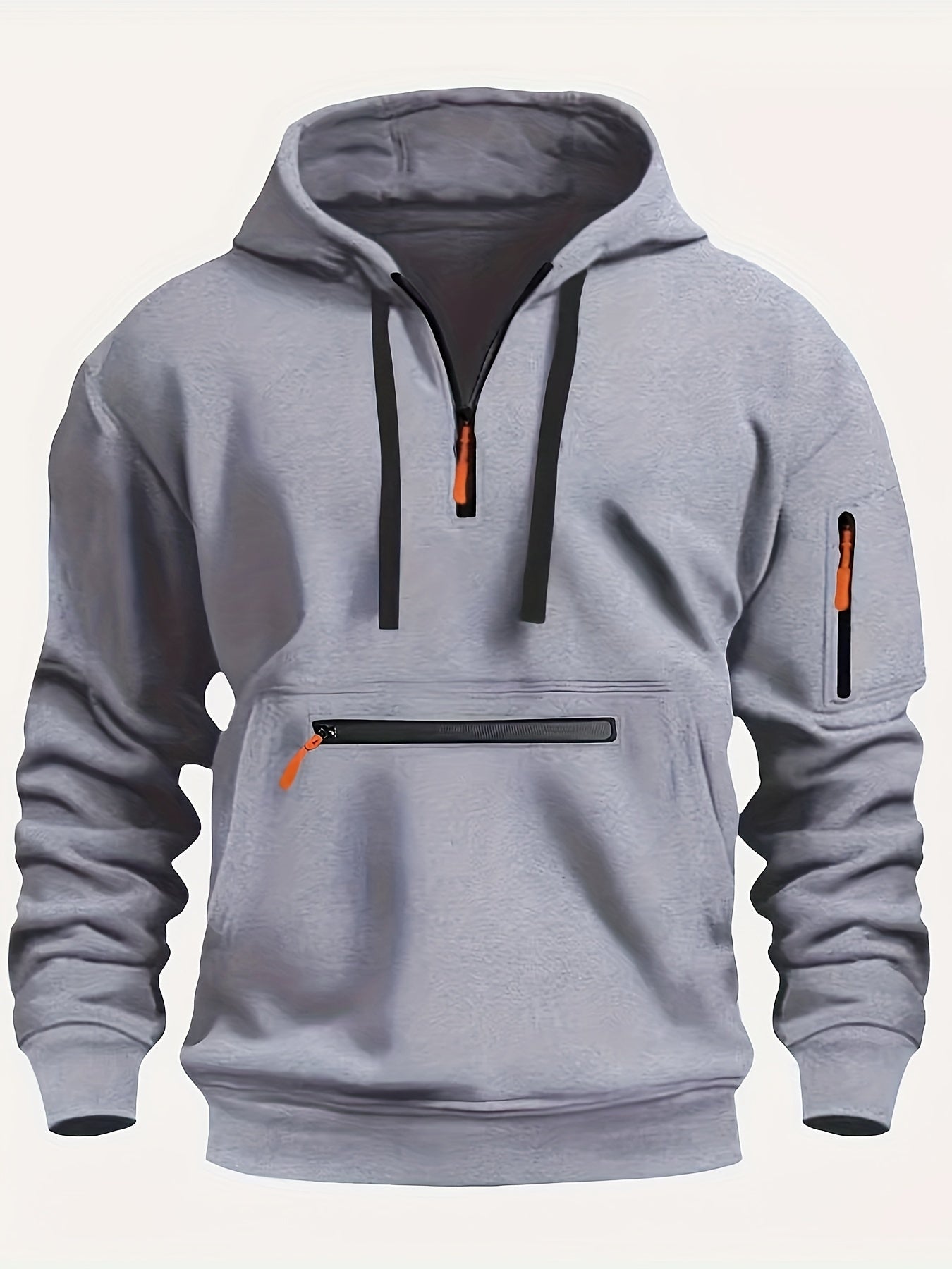 Men's Casual Sporty Hoodie with Multi-Zip Arm Pockets - Polyester