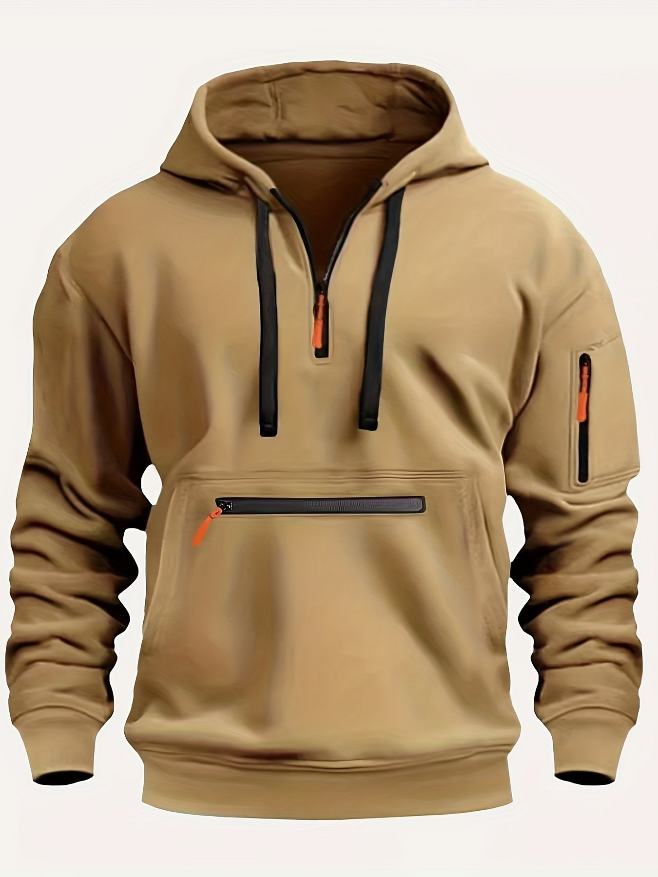 Men's Casual Sporty Hoodie with Multi-Zip Arm Pockets - Polyester