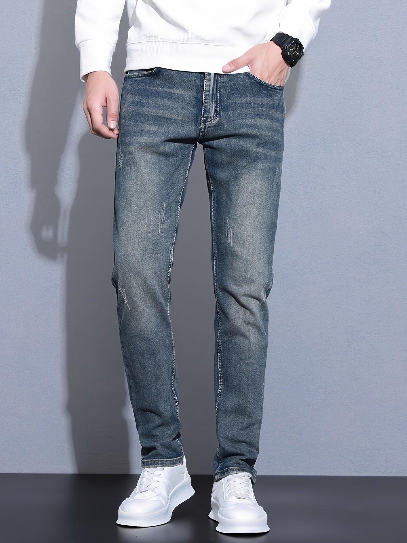 Autumn and Summer Men's New Trendy Retro Slim Fit Small Foot Jeans