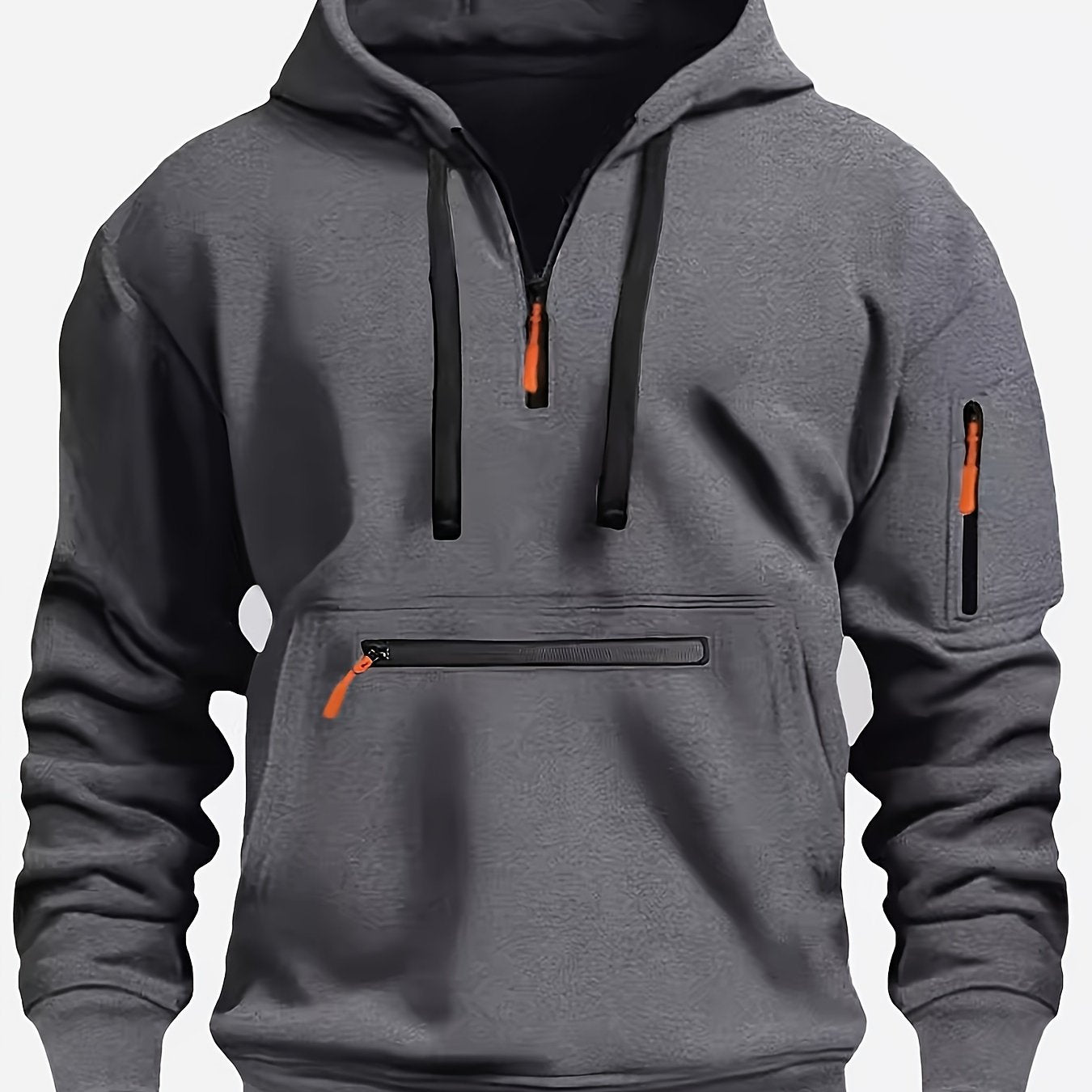 Men's Casual Sporty Hoodie with Multi-Zip Arm Pockets - Polyester
