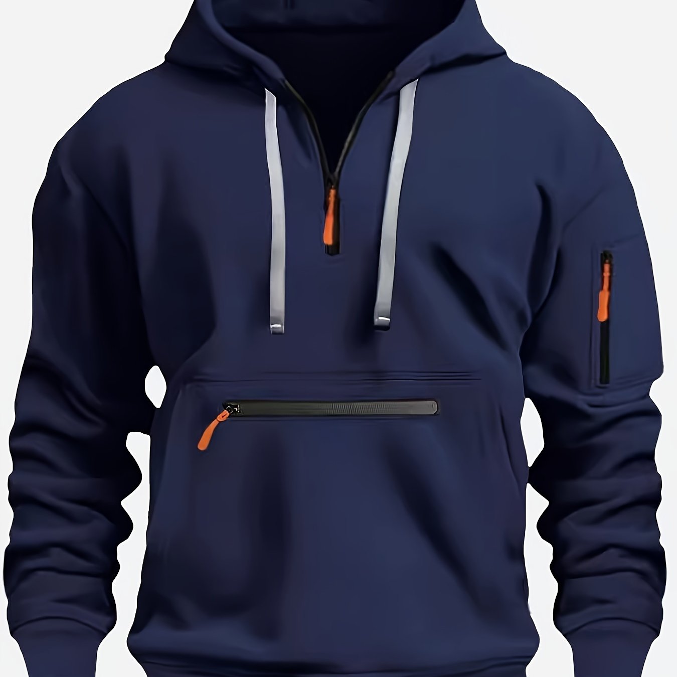 Men's Casual Sporty Hoodie with Multi-Zip Arm Pockets - Polyester