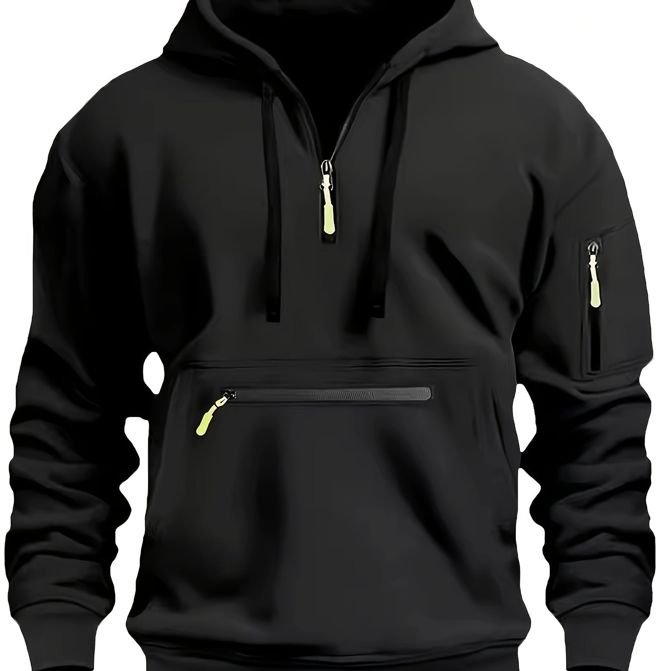 Men's Casual Sporty Hoodie with Multi-Zip Arm Pockets - Polyester