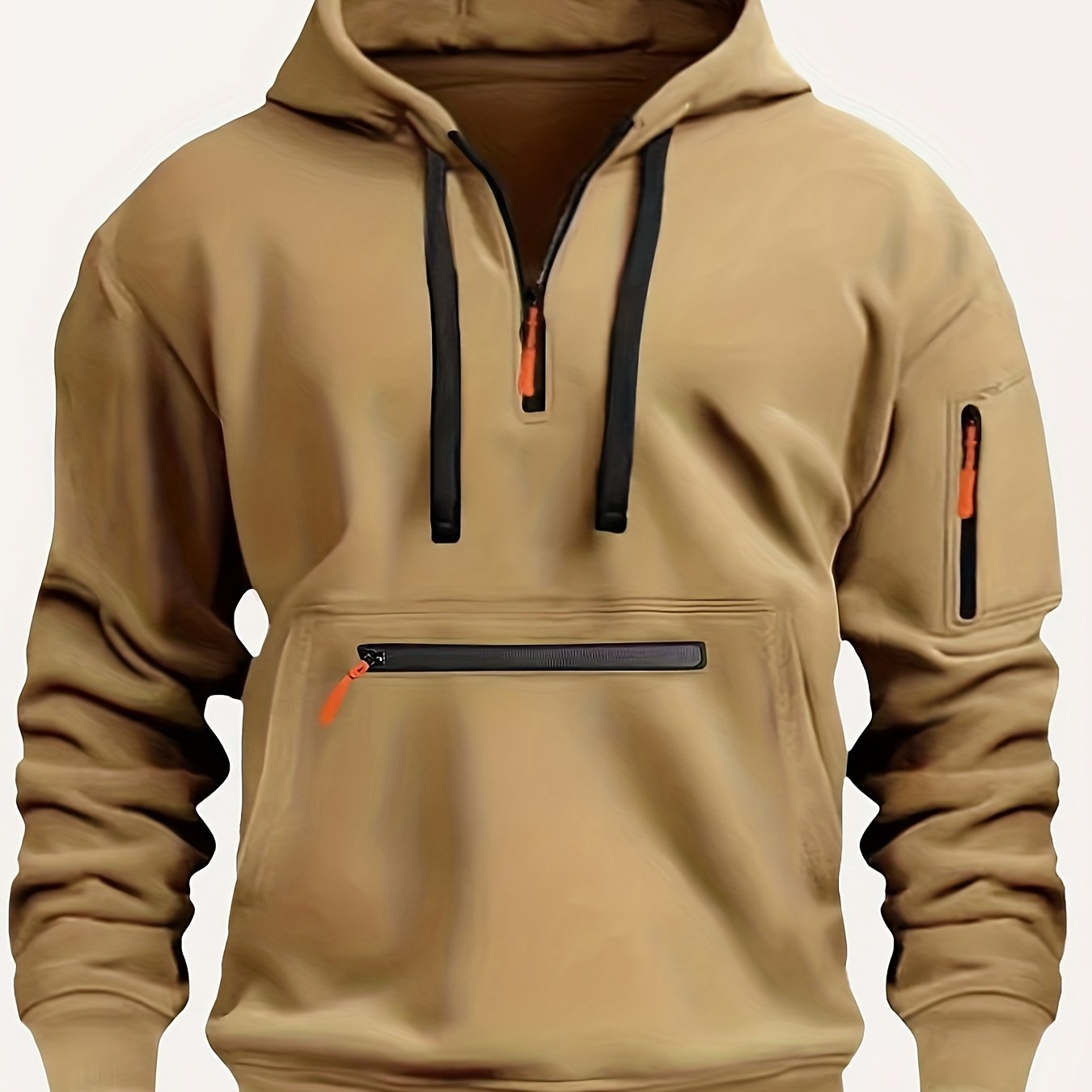 Men's Casual Sporty Hoodie with Multi-Zip Arm Pockets - Polyester