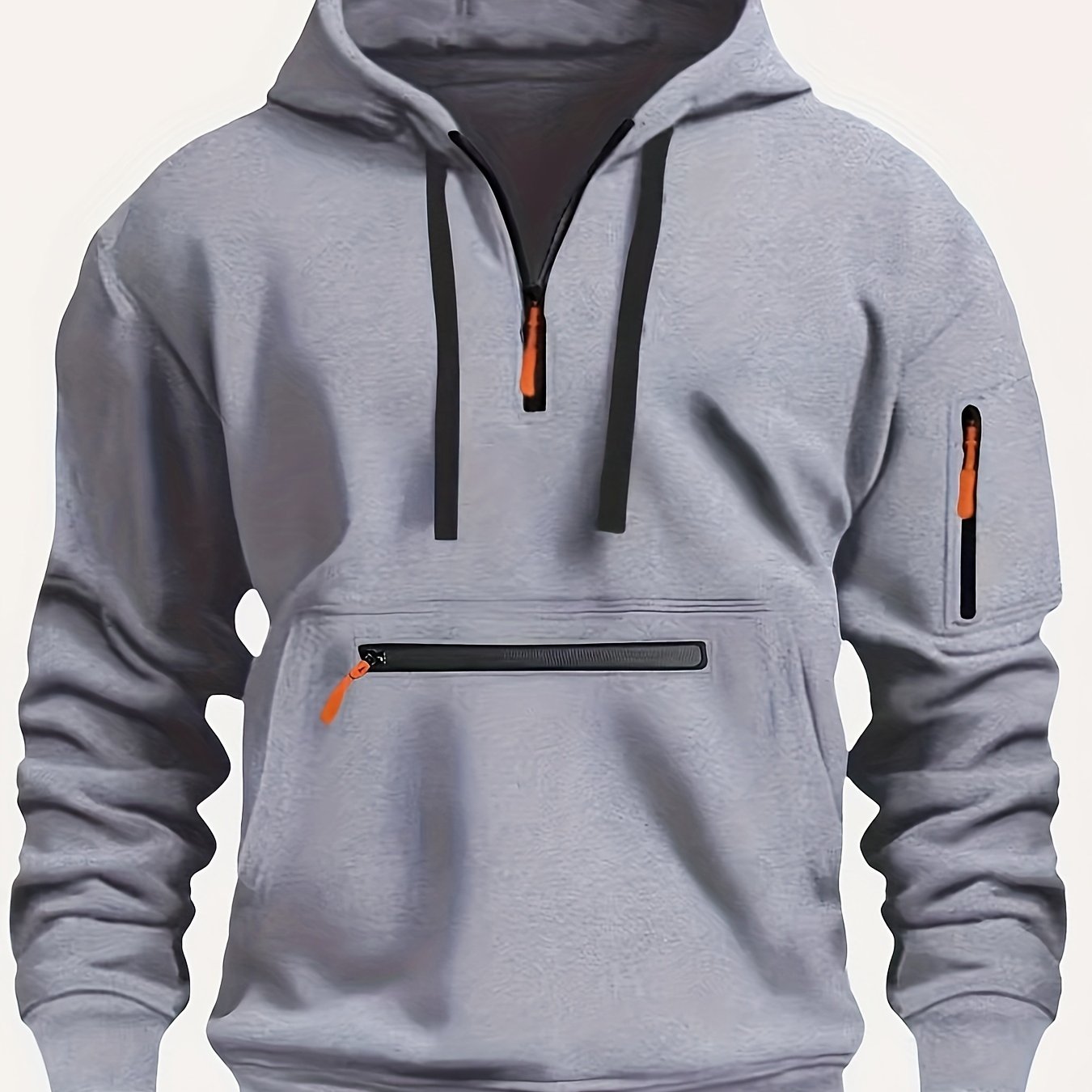 Men's Casual Sporty Hoodie with Multi-Zip Arm Pockets - Polyester