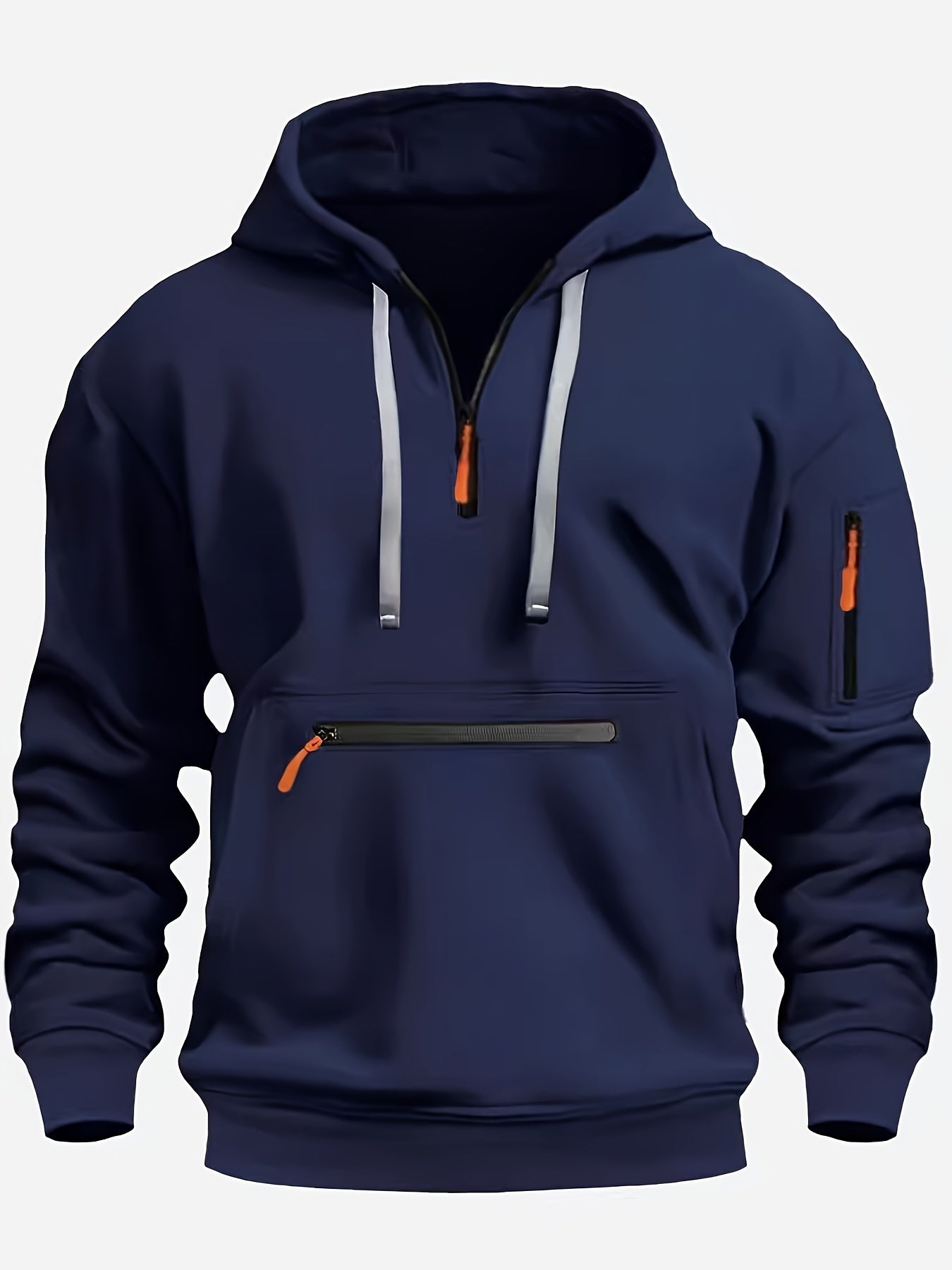Men's Casual Sporty Hoodie with Multi-Zip Arm Pockets - Polyester