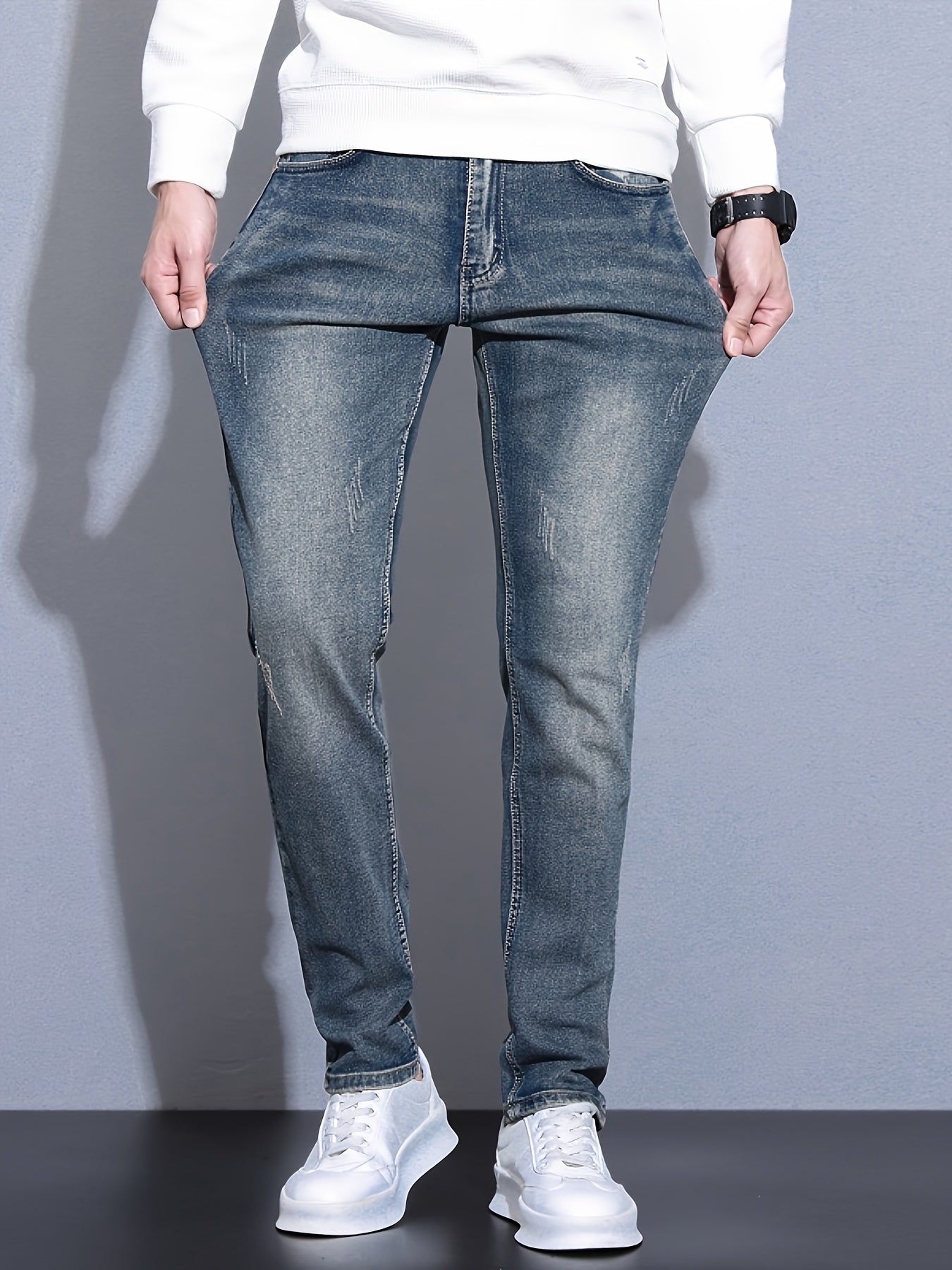 Autumn and Summer Men's New Trendy Retro Slim Fit Small Foot Jeans