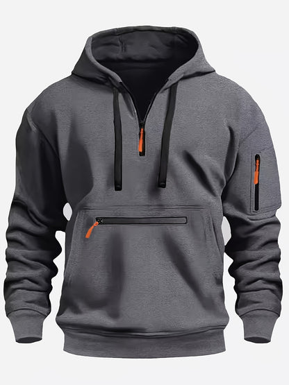 Men's Casual Sporty Hoodie with Multi-Zip Arm Pockets - Polyester