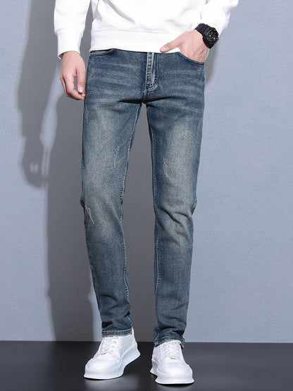 Autumn and Summer Men's New Trendy Retro Slim Fit Small Foot Jeans