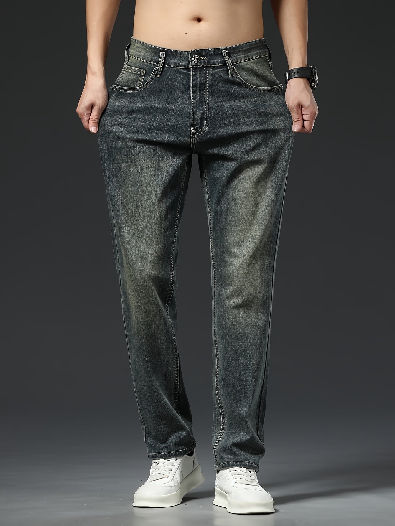 1pc Men'S Basic Style Low Waist Denim Jeans.