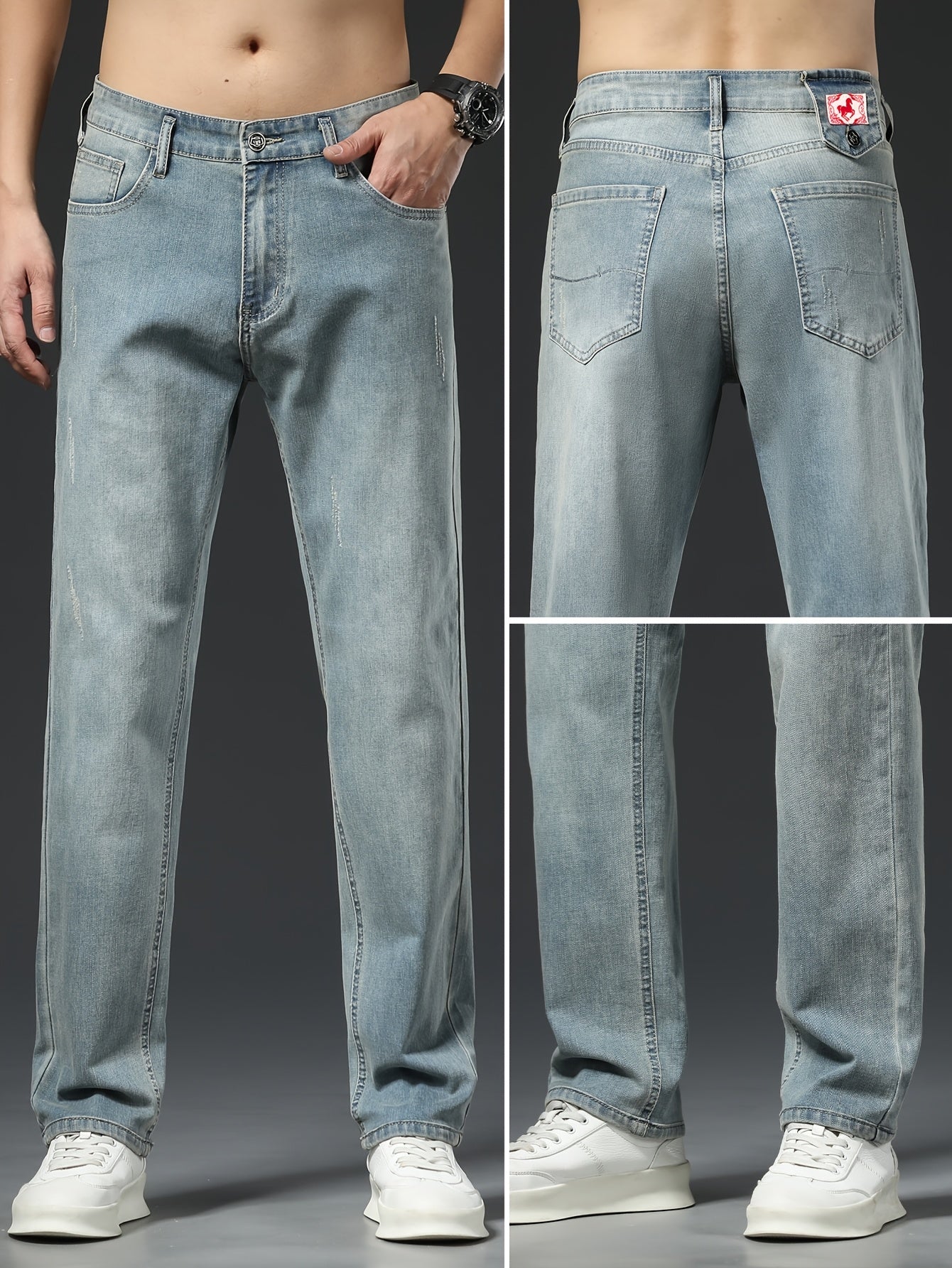 1pc Men'S Basic Style Low Waist Denim Jeans.