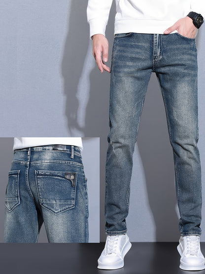 Autumn and Summer Men's New Trendy Retro Slim Fit Small Foot Jeans